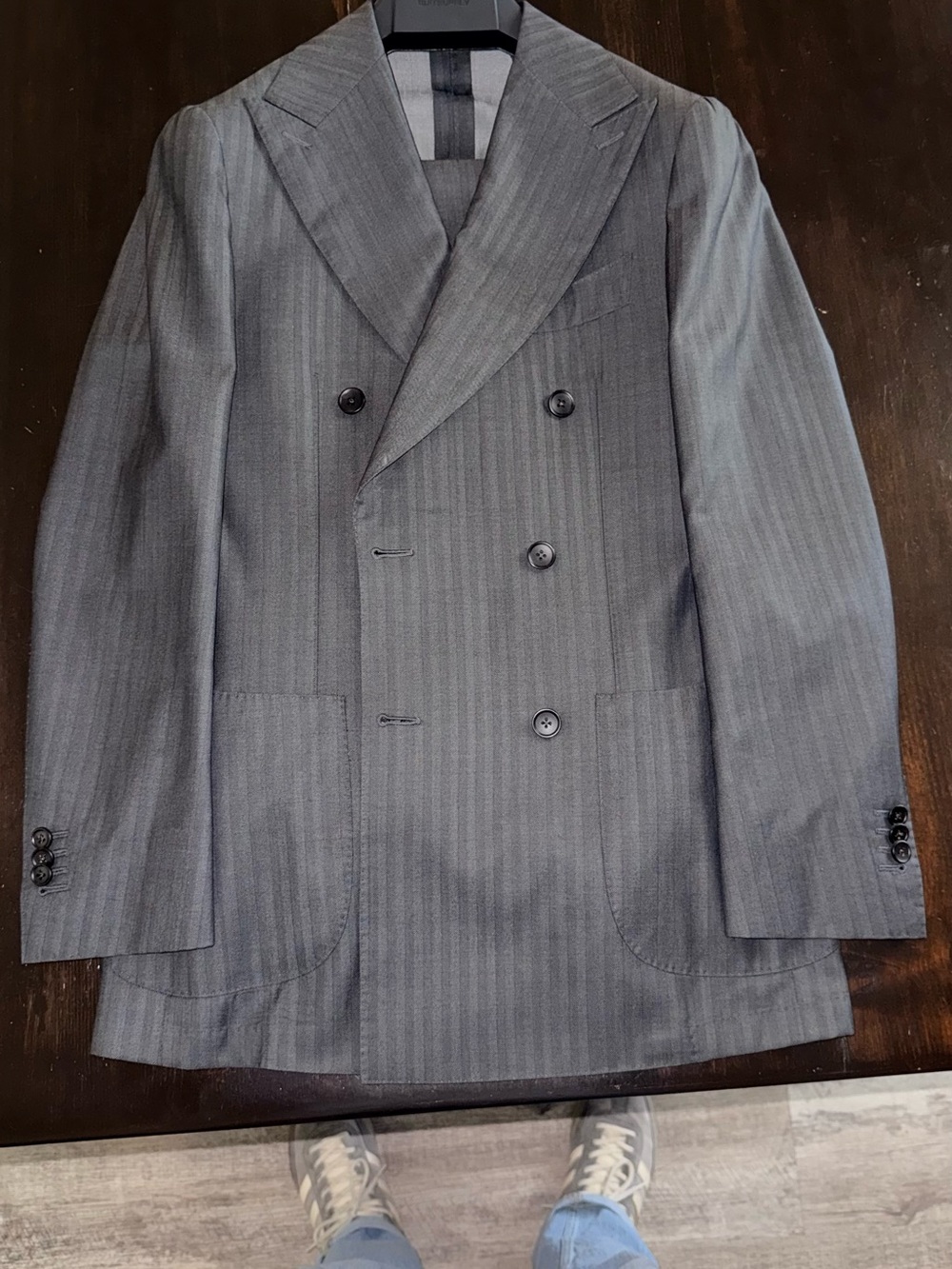 SUITSUPPLY Havana Patch Double Breasted 36R Gray Herringbone Suit